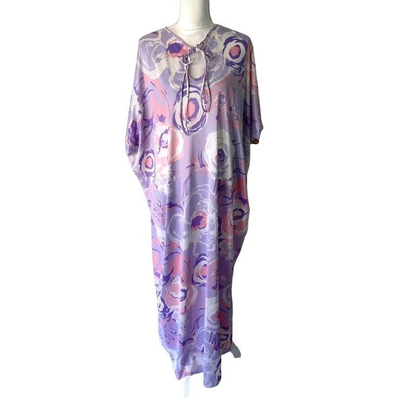 Sears Womens Kaftan One Size OSFM Vintage Nylon Loungewear Purple Made In USA - Picture 1 of 12